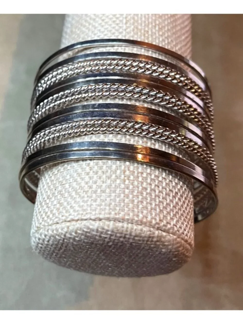 Vintage Y2K Express Stackable Cuff Multi-Strand Silver Toned Bangle Bracelet